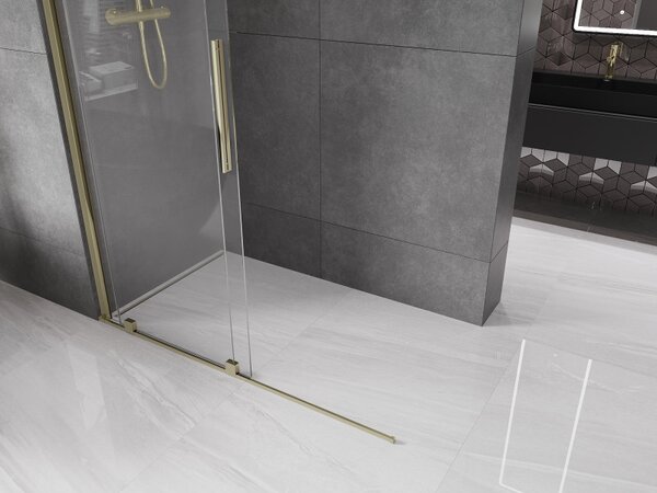 Mexen Velar, posuvné dvere do otvoru typ Walk-In 130 cm, 8mm číre sklo, zlatá lesklá, 871-130-000-03-50