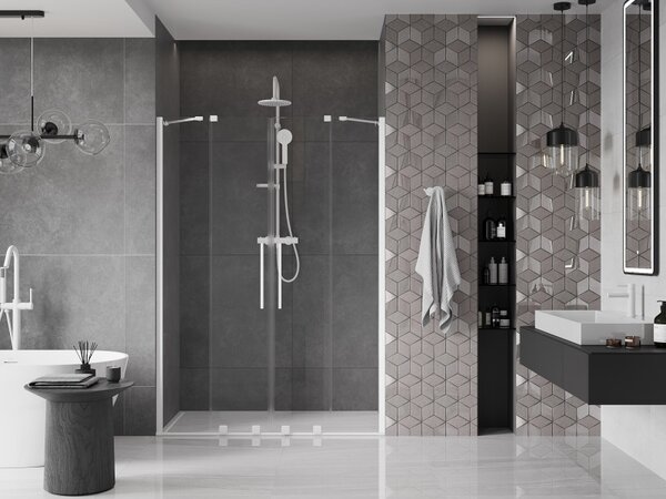 Mexen Velar Duo, posuvné dvere do otvoru 160x200 cm, 8mm číre sklo, biela, 871-160-000-02-20