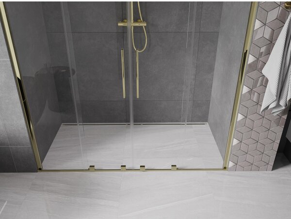 Mexen Velar Duo, posuvné dvere do otvoru 170x200 cm, 8mm číre sklo, zlatá lesklá, 871-170-000-02-50