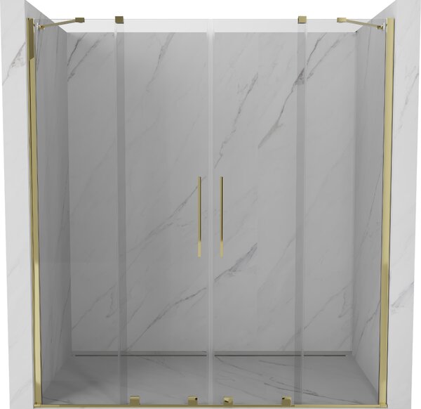 Mexen Velar Duo, posuvné dvere do otvoru 170x200 cm, 8mm číre sklo, zlatá lesklá, 871-170-000-02-50