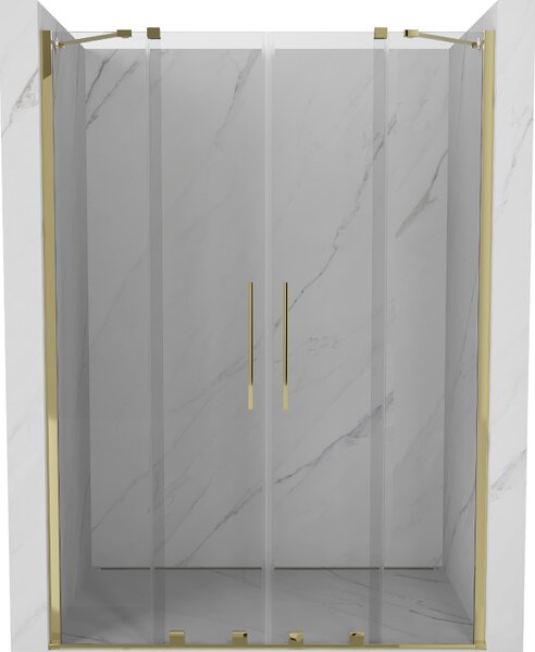 Mexen Velar Duo, posuvné dvere do otvoru 160x200 cm, 8mm číre sklo, zlatá lesklá, 871-160-000-02-50