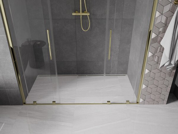 Mexen Velar Duo, posuvné dvere do otvoru 170x200 cm, 8mm číre sklo, zlatá lesklá, 871-170-000-02-50