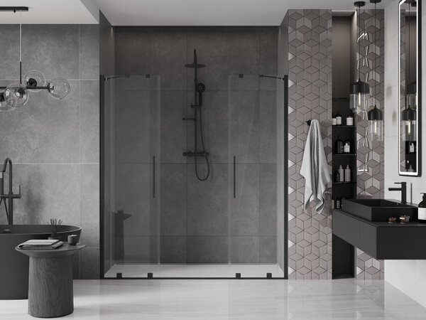 Mexen Velar Duo, posuvné dvere do otvoru 170x200 cm, 8mm číre sklo, čierna matná, 871-170-000-02-70