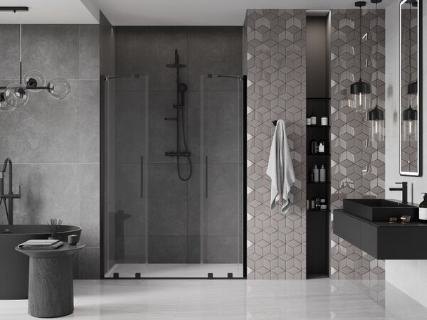 Mexen Velar Duo, posuvné dvere do otvoru 150x200 cm, 8mm číre sklo, čierna matná, 871-150-000-02-70