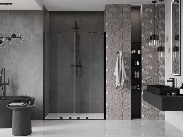 Mexen Velar Duo, posuvné dvere do otvoru 150x200 cm, 8mm číre sklo, čierna matná, 871-150-000-02-70