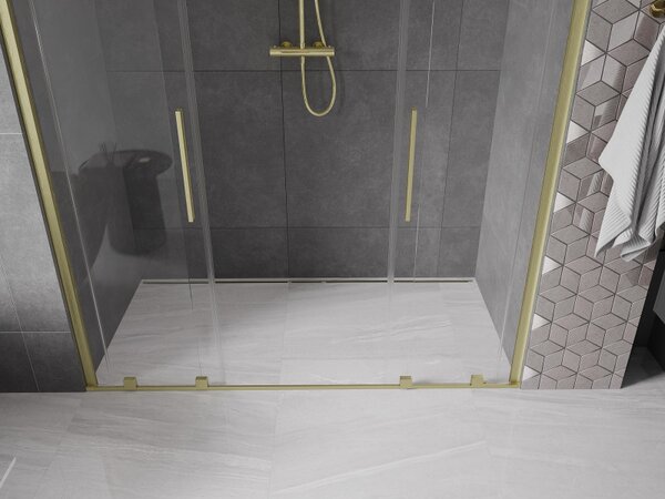 Mexen Velar Duo, posuvné dvere do otvoru 170x200 cm, 8mm číre sklo, zlatá matná, 871-170-000-02-55