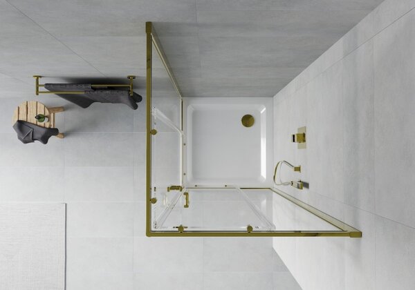 Mexen Rio štvorcový sprchový kút 90 x 90 cm, priehľadný, zlatý + sprchová vanička Flat, biela - 860-090-090-50-00-4010G