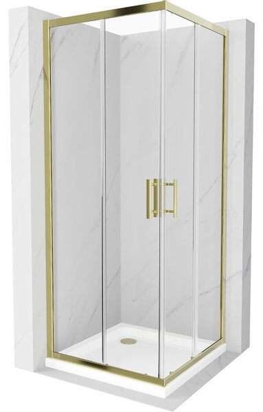 Mexen Rio štvorcový sprchový kút 90 x 90 cm, priehľadný, zlatý + sprchová vanička Flat, biela - 860-090-090-50-00-4010G