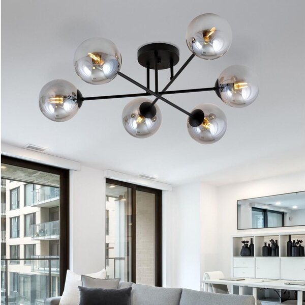 Prisadený luster ROMA 6xE14/10W/230V čierna/dymová