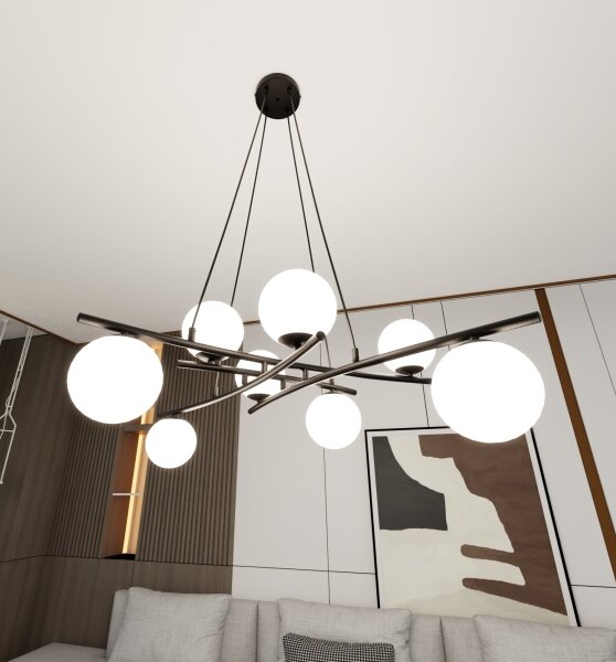 Luster na lanku ESSA 8xE14/10W/230V čierna/biela