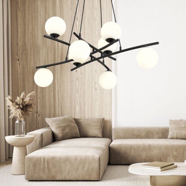 Luster na lanku ESSA 8xE14/10W/230V čierna/biela