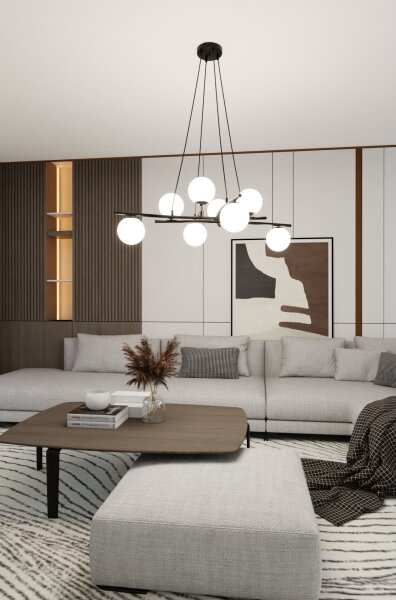 Luster na lanku ESSA 8xE14/10W/230V čierna/biela