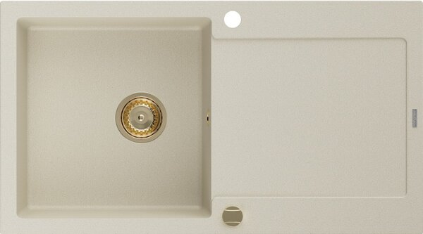 Mexen Leo granitový drez s 1 komorou a odkvapkávačom 900 x 500 mm, béžový, sifón zlatý - 6501901010-69-G