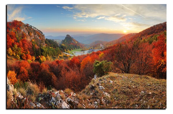 Obraz na plátne - Jesenná krajina pri západe slnka, Slovensko, Vrsatec 1260A (60x40 cm)