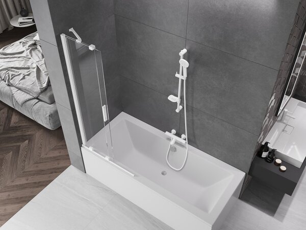 Mexen Velar, 2-krídlová posuvná vaňová zástena 85 x 150 cm, 8mm číre sklo, biela, 896-085-000-01-20