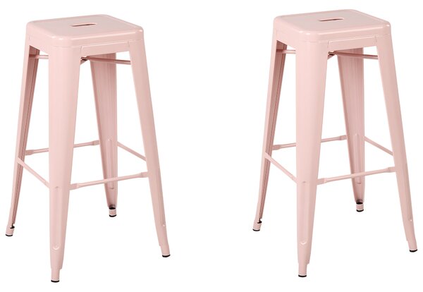 Sada 2 barových stoličiek ružová kovová 76 cm vo výške pultu stohovateľná industriálna