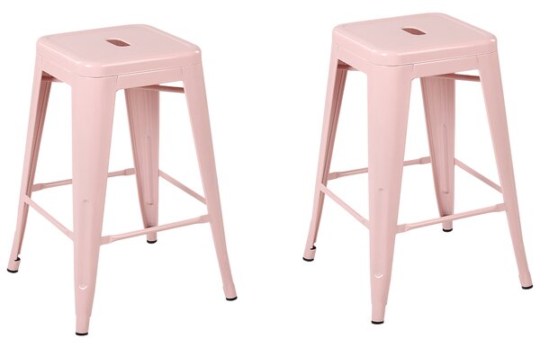 Sada 2 barových stoličiek ružová kovová 60 cm vo výške pultu stohovateľná industriálna