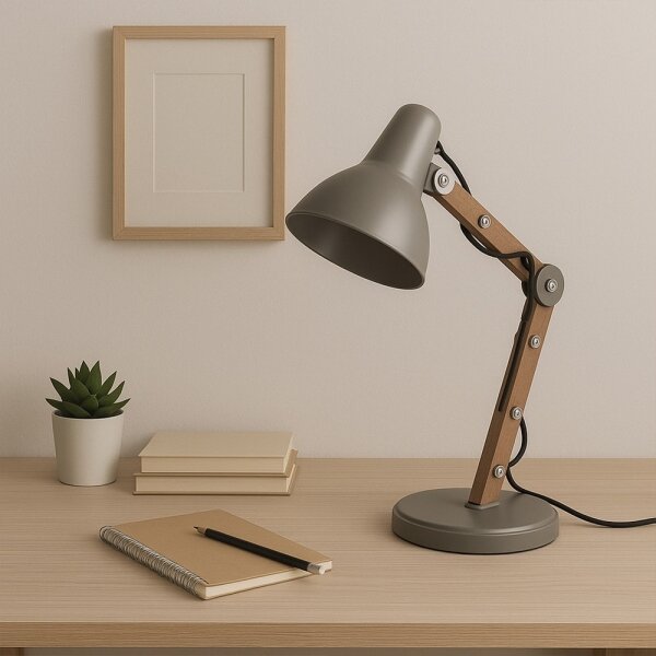 ONLI - Stolná lampa ARCHITETTO 1xE27/22W/230V 62 cm šedá/hnedá