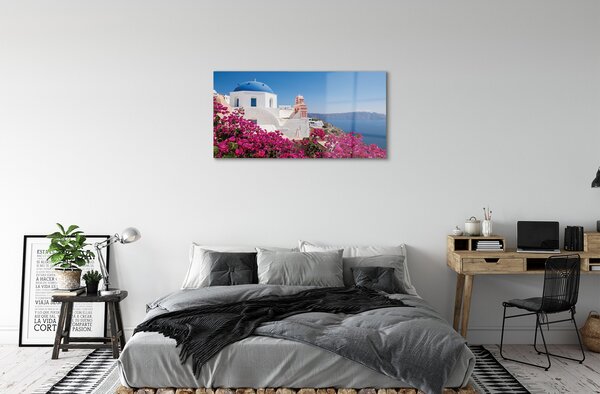 Obraz na akrylátovom skle Grécko kvety morské stavby 100x50 cm 2 Prívesky