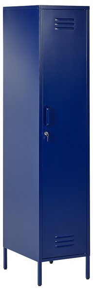Kovová úložná skrinka modrá odkladacia s 5 policami a závesnou tyčou moderná domáca kancelária