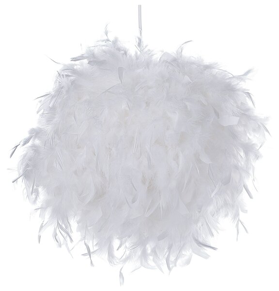 Závesná lampa biela okrúhle tienidlo z peria guľaté svietidlo glamour moderný štýl