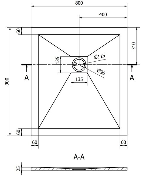 Mexen Stone+ rektangulárny kompozitný sprchový kút 90 x 80 cm, biely - 44108090