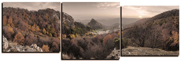 Obraz na plátne - Jesenná krajina pri západe slnka, Slovensko, Vrsatec - panoráma 5260FD (90x30 cm)