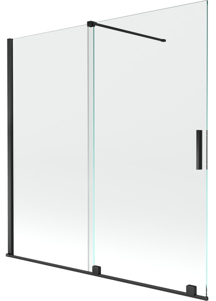 Mexen Velar, 2-krídlová posuvná vaňová zástena 160 x 150 cm, 8mm číre sklo, čierna matná, 896-160-000-01-70
