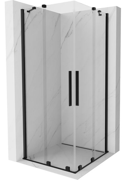 Mexen Velar Duo, sprchový kút s posuvnými dverami 80(dvere) x 80(dvere) cm, 8mm číre sklo, čierna matná, 871-080-080-02-70