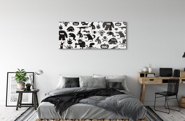 Obraz na skle White pozadí čiernymi tvory 140x70 cm 2 Prívesky