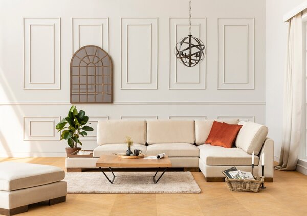 Hanah Home Rohová pohovka Tulip s odkladacím stolíkom béžová pravá