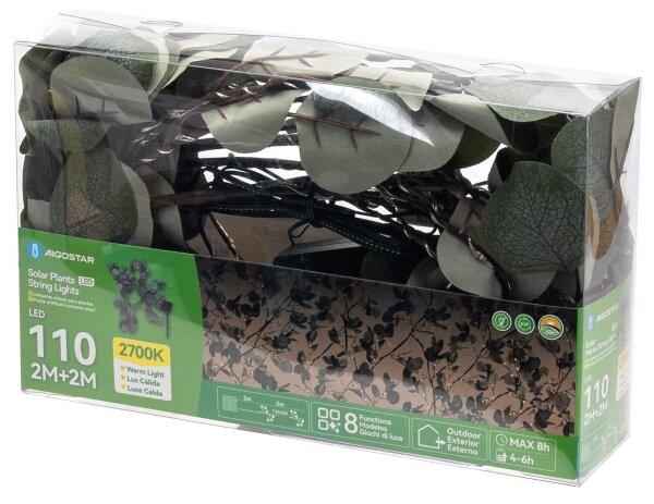 Aigostar - LED Solárna reťaz 110xLED/4m IP65 300 mAh teplá biela eukalyptus