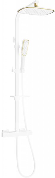 Mexen CQ49 stenová sprchová súprava s dažďovými tryskami a termostatickou batériou, biela/zlatá - 772504995-25