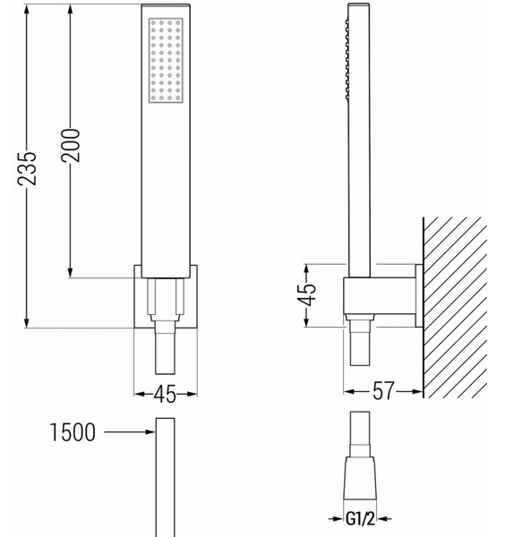 Mexen príslušenstvo - 1-bodový ručný sprchový set R-02, čierny, 785005050-70