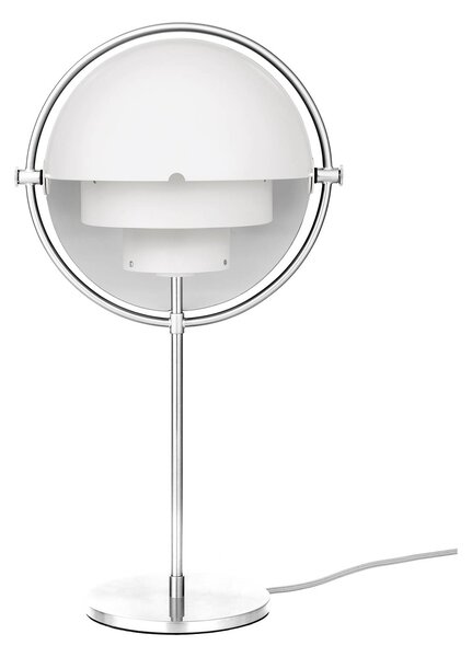 Stolná lampa GUBI Multi-Lite, výška 50 cm, chróm/biela