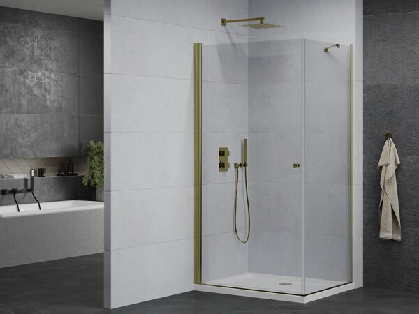 Mexen Pretoria sprchovací kút 80 x 70 cm, priehľadný, zlatý + plochá sprchová vanička-852-080-070-50-00-4010