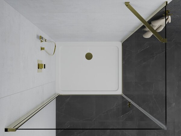 Mexen Pretoria sprchovací kút 80 x 70 cm, priehľadný, zlatý + plochá sprchová vanička-852-080-070-50-00-4010