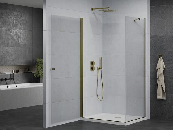 Mexen Pretoria sprchovací kút 80 x 70 cm, priehľadný, zlatý + plochá sprchová vanička-852-080-070-50-00-4010