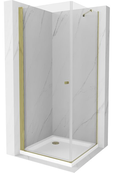 Mexen Pretoria sprchovací kút 70 x 70 cm, priehľadná, zlatá + plochá sprchová vanička-852-070-070-50-00-4010