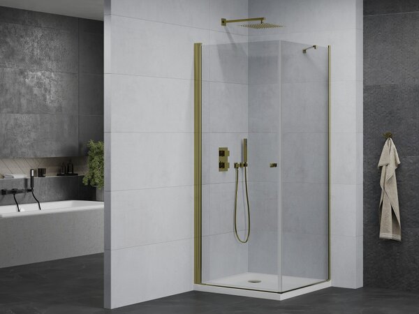 Mexen Pretoria sprchovací kút 70 x 70 cm, priehľadná, zlatá + plochá sprchová vanička-852-070-070-50-00-4010