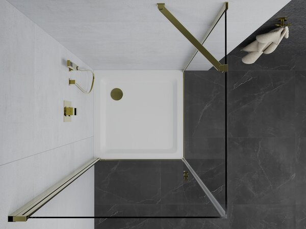 Mexen Pretoria sprchovací kút 70 x 70 cm, priehľadná, zlatá + plochá sprchová vanička-852-070-070-50-00-4010