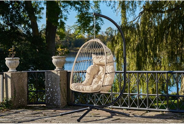 NovýNábytok.sk Závesné kreslo Psaveria (béžová + sivá + čierna). Akcia -19%. Vlastná spoľahlivá doprava až k Vám domov. 1147753