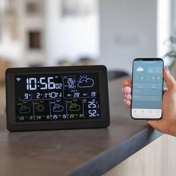 Meteostanica s LCD displejom GoSmart 230V/3xAAA Wi-Fi Tuya čierna