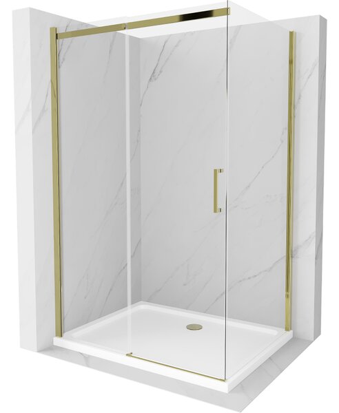 Mexen Omega posuvná sprchová kabína 120 x 90 cm, transparentná, zlatá + vanička Flat - 825-120-090-50-00-4010
