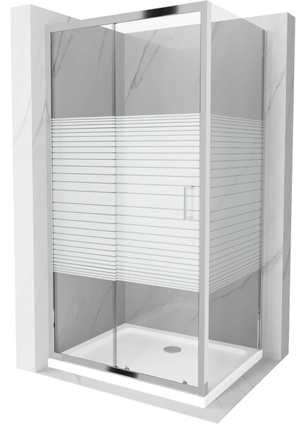 Mexen Apia sprchový kút posuvný 100 x 70 cm, biele pruhy, chróm + sprchová vanička Flat - 840-100-070-01-20-4010