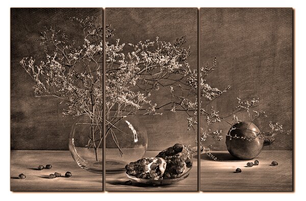 Obraz na plátne - Zátišie - vetva a granátové jablko 1274FB (90x60 cm )