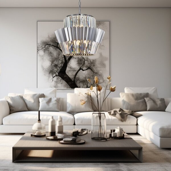Luster na reťazi DONNA 12xE14/40W/230V pr. 55 cm matný chróm