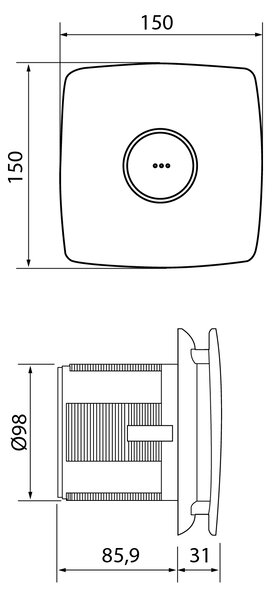 Cata Cata, X-MART 10T kúpeľňový ventilátor axiálny s časovačom, 15W, potrubie 100mm, nerez, 01041000