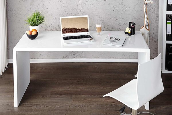 Kancelársky stôl Barter 140cm biely vysoký lesk