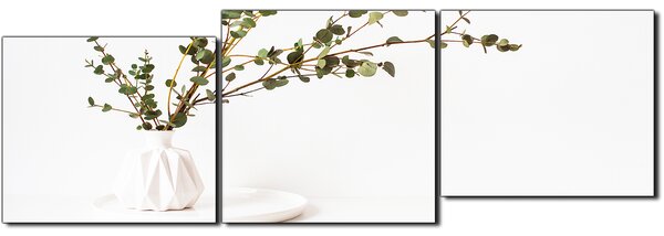 Obraz na plátne - Vetva eukalyptu v bielej váze na bielom pozadí - panoráma 5272E (90x30 cm)